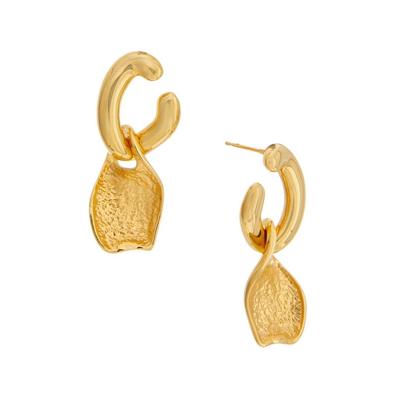 Oscar De La Renta Double Drop Smooth Gold Earrings